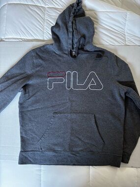 FILA Charcoal Gray Logo Pullover Hoodie size large